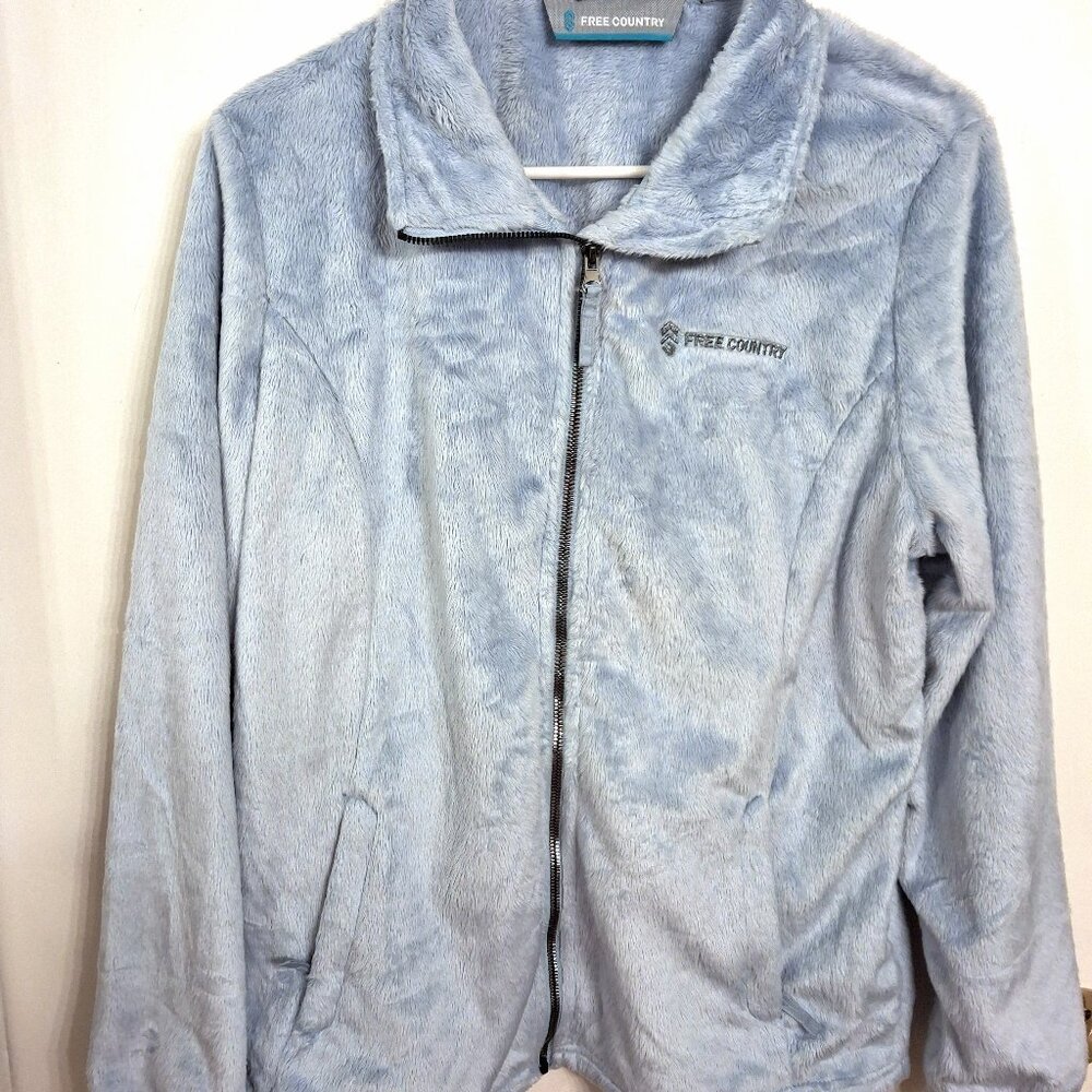 Free Country Light Blue Fleece Jacket Size Large Full Zip Soft Plush